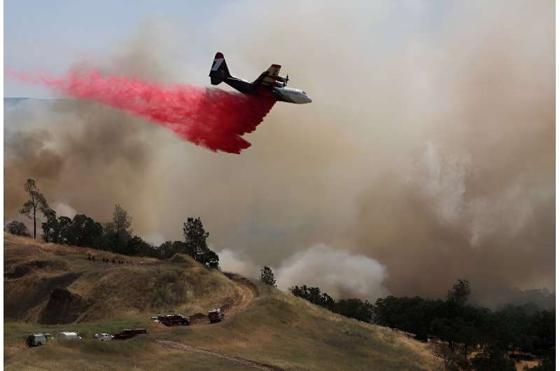 Firefighters were tackling the blaze from the air and from the ground