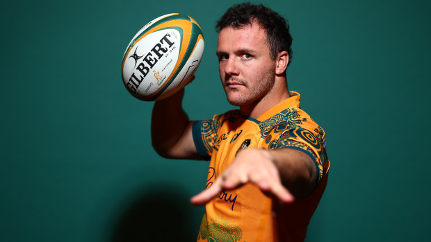 Dylan Pietsch poses during a Wallabies headshots session at Sanctuary Cove.