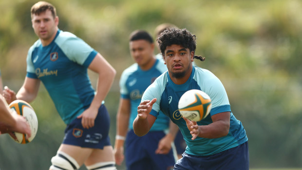 Isaac Kailea during a Wallabies training session at Ballymore Stadium.