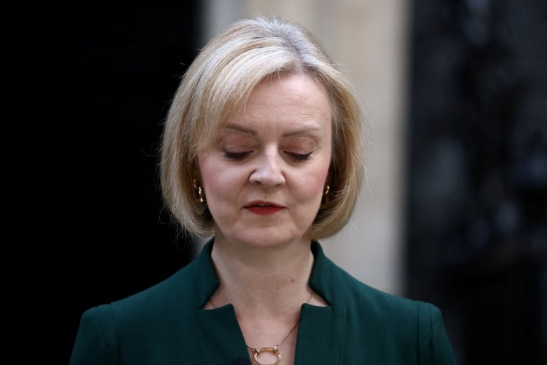 Liz Truss delivers a speech on her last day in office as British Prime Minister, outside Number 10 Downing Street , in London, Britain, October 25, 2022. Truss lost her seat in Labour's rout of the Conservatives on July 4th. 