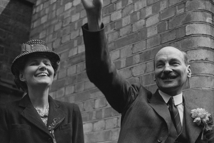 Violet and Clement Attlee wave in celebration