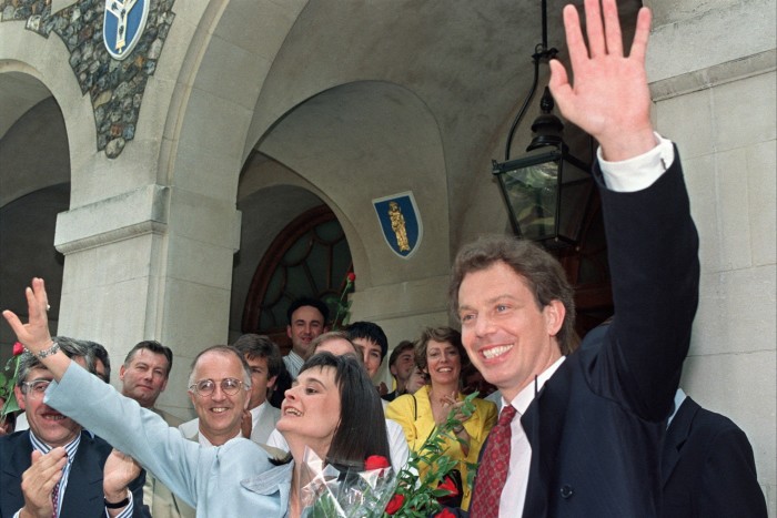 Cherie and Tony Blair wave to wellwishers after Labour’s victory in 1997