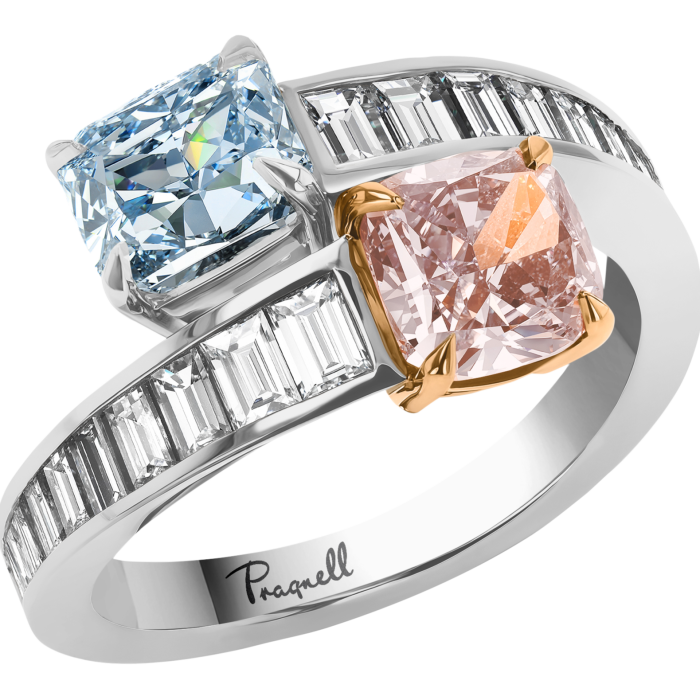 a silver-coloured ring with rectangular diamonds