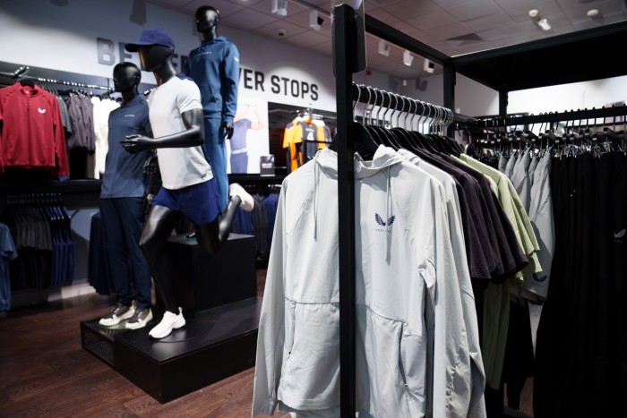 Sportswear on display in a clothing shop 