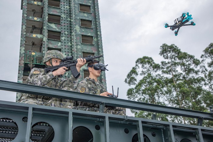 A drone is used as part of a reconnaissance exercise in Nanning, China