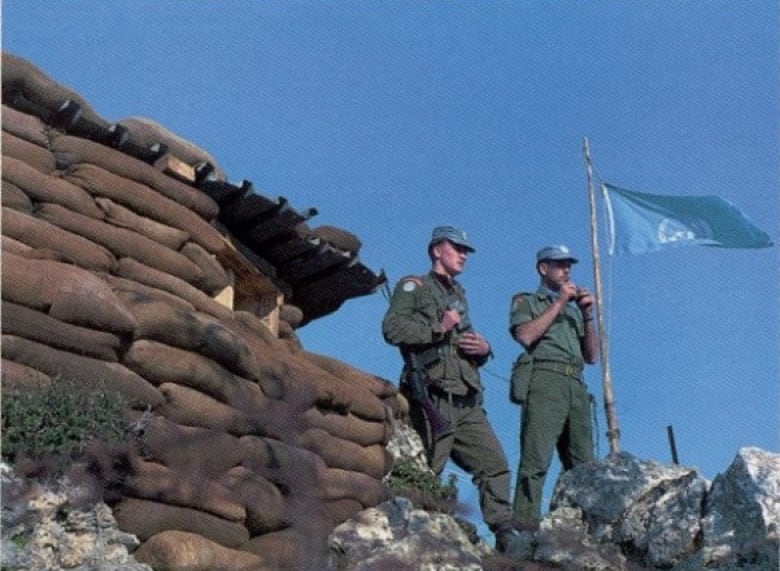 Canadian soldiers, working as UN peacekeepers, man the "green line" in Cyprus, separating the Greek and Turkish forces. 