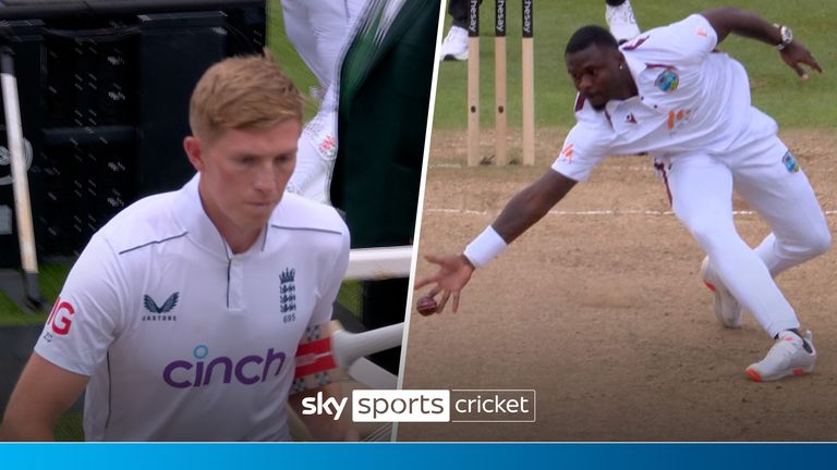 Zak Crawley went out in spectacular fashion after Jayden Seales&#39; fingertips diverted Ben Duckett&#39;s drive onto the stumps.