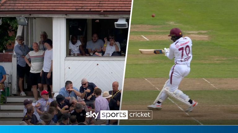 Alzarri Joseph hit a massive six, which ended up sending broken tiles onto onlooking fans as West Indies lead against England in the second test.