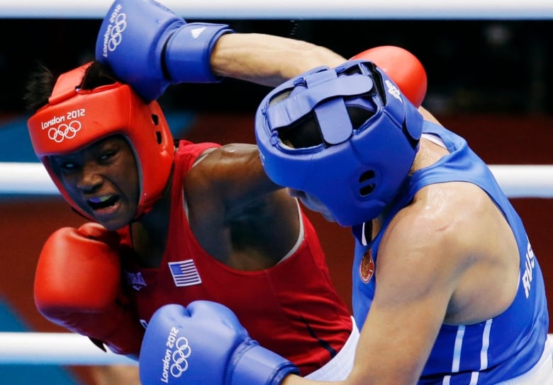 Two women boxing