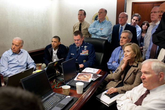 President Barack Obama, Vice President Joe Biden and members of the national security team receive an update on the mission against Osama bin Laden in the Situation Room of the White House on May 1 2011