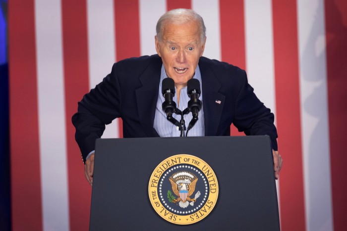 President Joe Biden speaks to supporters during a campaign rally at Sherman Middle School on July 5 2024 in Madison, Wisconsin