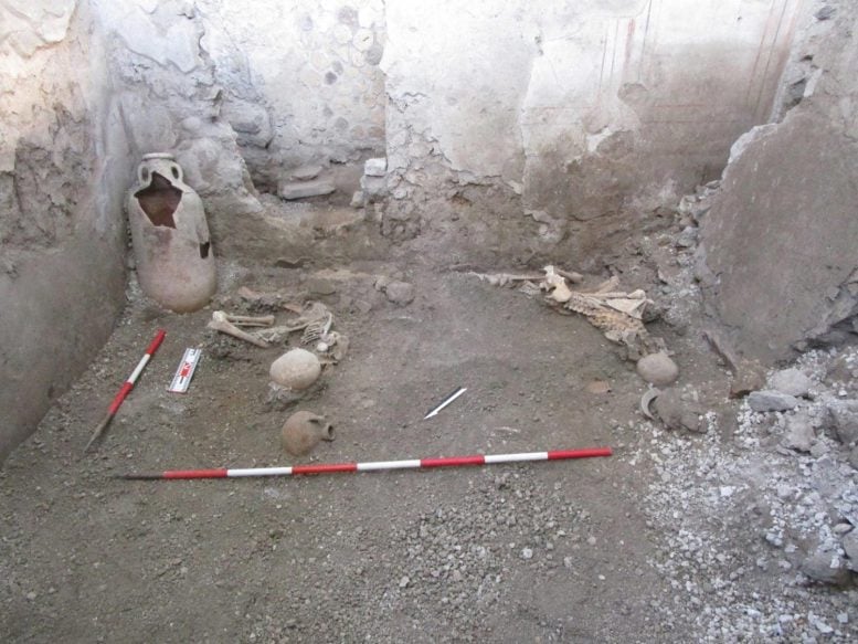 Two Skeletons in Pompeii Ruins