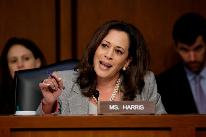 Kamala Harris speaks during a Senate hearing in June 2017