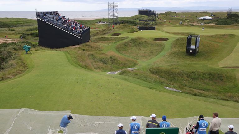 Jason Dufner of the US plays of the 8th tee, the hole a par 3, is 123 yards long and known as the &#39;postage stamp&#39; during a practice round for the British Open Golf Championships at the Royal Troon Golf Club in Troon, Scotland, Tuesday, July 12, 2016. 