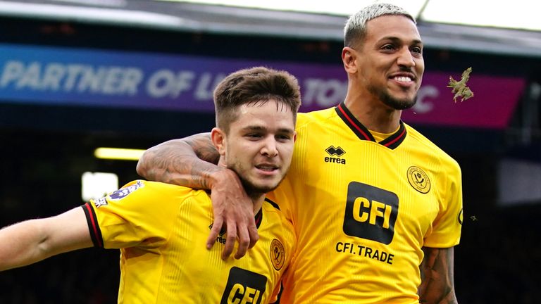 Sheffield United's James McAtee (left) celebrates scoring their side's second goal of the game