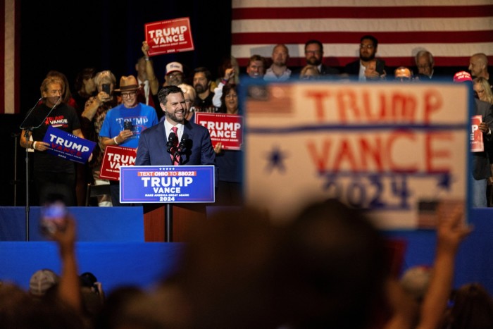 Trump’s running mate, JD Vance, speaks at a rally in Middletown, Ohio