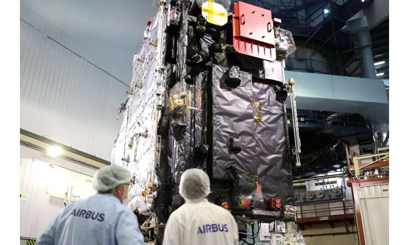 The spacecraft pictured in 2023, before it launched on its eight-year odyssey to Jupiter