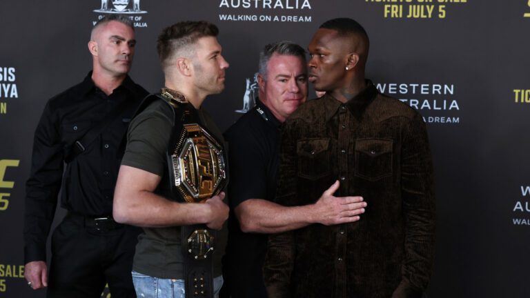 Israel Adesanya and Dricus du Plessis press conference, staredown; Perth to host pay-per-view event