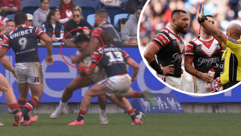 Jared Waerea-Hargreaves sin bin, Roosters vs Dragons round 18, video, high tackle on Max Feagai