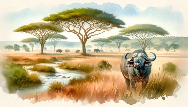 African Buffalo in the Savanna Illustration