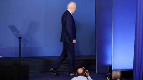 President Joe Biden departs an event launching the Ukraine Compact at the 2024 Nato Summit