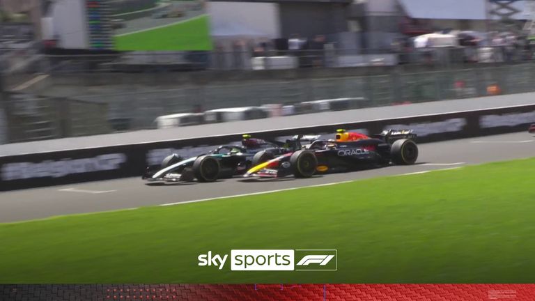 An eventful opening lap sees Lewis Hamilton overtake Sergio Perez for second place.