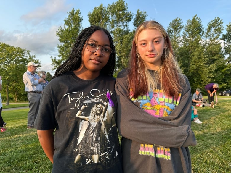 Brionna Charles, left, and Bella Dentelbeck, remember the laughs they shared with Broadfoot during class. They want her to be remembered for her "beautiful blue eyes and prettiest smile," they said.