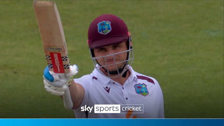 The West Indies&#39; Joshua Da Silva reached a half century in style as his team look to catch England on day three of their second test.