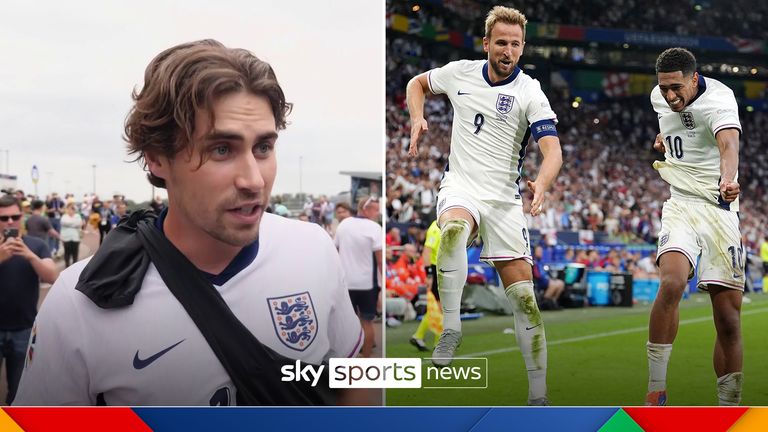 Sky Sports senior reporter caught up with an England fan outside the ground after he decided to leave early and has the news of Jude Bellingham&#39;s equaliser broken to him. 