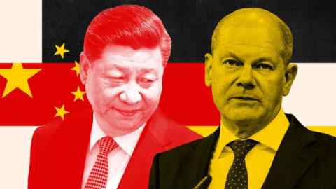 A montage image showing the Chinese leader Xi Jinping and the German chancellor Olaf Scholz