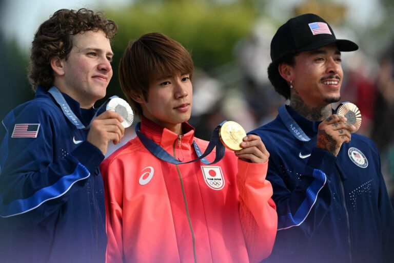 Japan’s Horigome defends street skate title, swiping gold from Americans Eaton and Huston