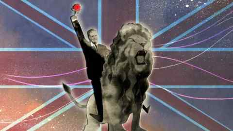 Illustration showing a Union Jack and Keir Starmer riding a lion