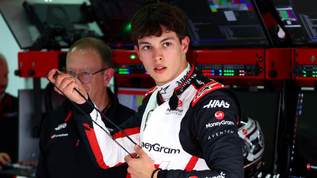 Oliver Bearman prepares for a seat fitting ahead of the Emilia Romagna Grand Prix.