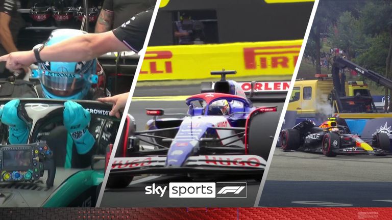 Watch Daniel Ricciardo come out on top in Q1 at the Hungarian Grand Prix, as Sergio Perez and George Russell drop out. 