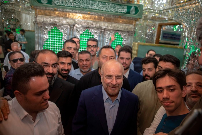 Mohammad Bagher Ghalibaf visits the shrine of Shah Abd al-Azim in Tehran before casting his vote in the first round of the presidential election on June 28 2024