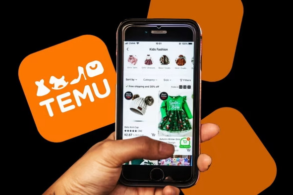 A phone showing the Temu app