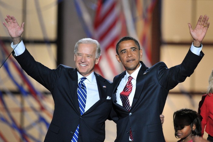 Democratic Presidential candidate Barack Obama, right, and vice-presidential candidate Joe Biden in Denver, Colorado, on August 28, 2008