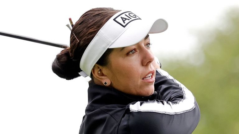 MIDLAND, MI - JUNE 28: LPGA golfer Georgia Hall plays her tee shot on the 4th hole during the second round of the LPGA Dow Championship on June 28, 2024, at Midland Country Club in Midland, Michigan. (Photo by Brian Spurlock/Icon Sportswire) (Icon Sportswire via AP Images)