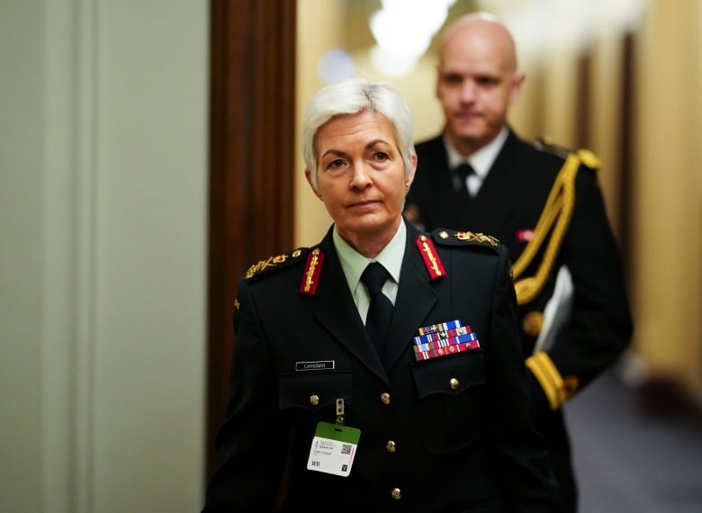 Lieutenant-General Jennie Carignan arrives the the Prime Minister's office on Parliament Hill in Ottawa on Tuesday, Jan. 30, 2024.