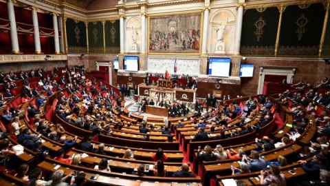 French Member of Parliament for the Renaissance ruling party and newly reelected National Assembly president Yael Braun-Pivet delivers a speech after being reelected