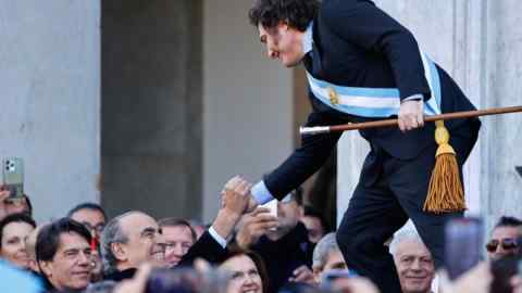 Javier Milei greets supporters in Cordoba, Argentina