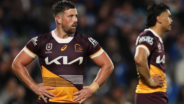 Tyson Smoothy of the Broncos looks on during the loss in Auckland.