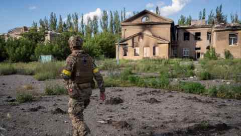 A Ukrainian serviceman near the city of Chasiv Yar in the Donetsk region of Ukraine