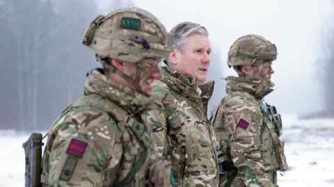 Labour party leader Sir Keir Starmer during a visit to meet British troops at a Nato base near the Russian border in Estonia in December 2023