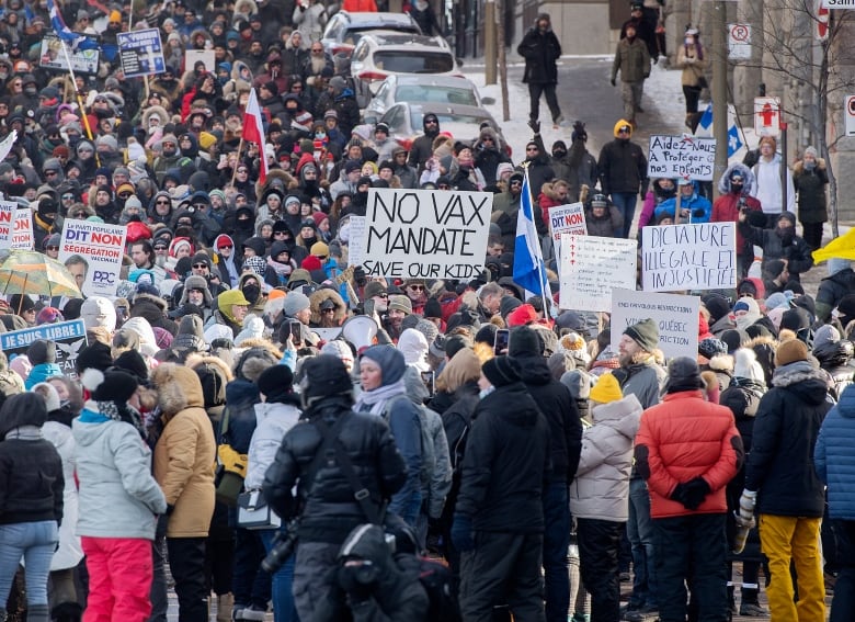 Crowds protesting in Montreal