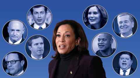 A composite image of Kamala Harris and her prospective running mates