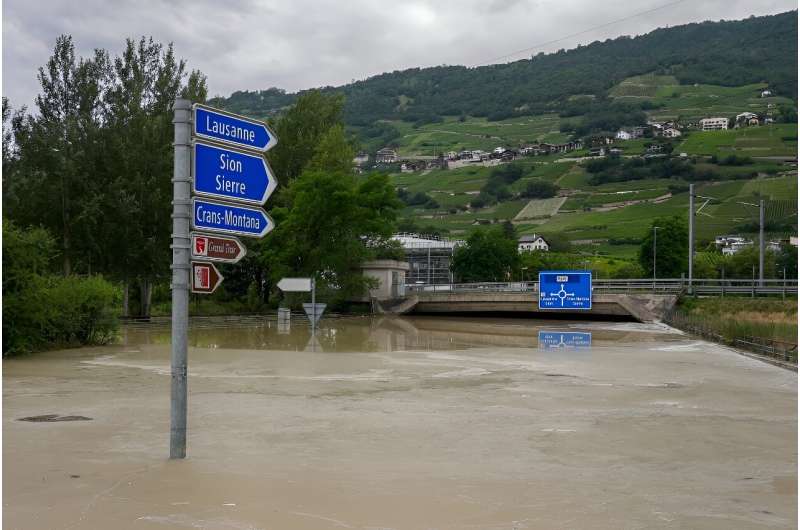 Flooding near Sierre, Switzerland on Sunday