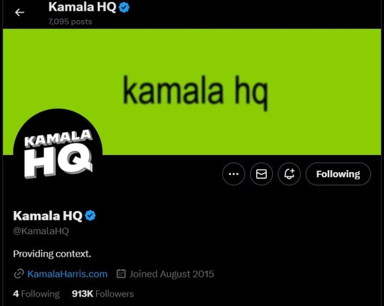 A screenshot captured on Monday night shows the 'KamalaHQ' account on X — the social media site formerly known as Twitter — using a  graphic that mimics the font and colour of British pop singer Charli XCX's latest album 'Brat.'