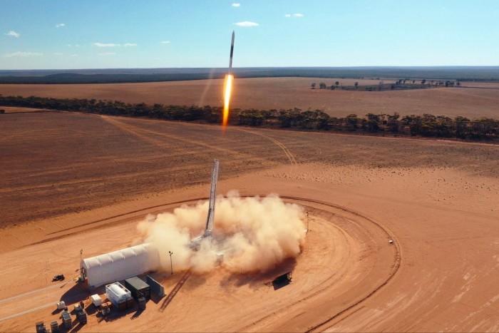 The launch of a HyImpulse suborbital sounding rocket SR75 in Koonibba, Australia