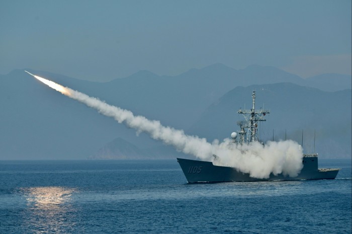 The Taiwanese navy launches a US-made Standard missile from a frigate during the Han Kuang drill in 2022